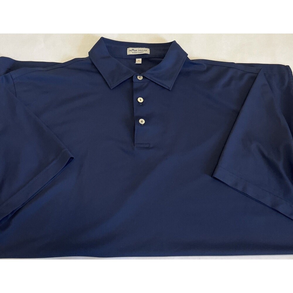 PETER MILLAR Men's Polo Shirt Summer Comfort Short Sleeves Navy Blue Size XL